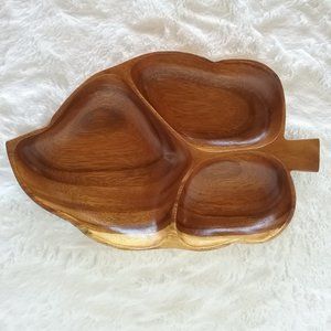 Vtg Monkey Pod Wood Leaf Tray Serving Dish